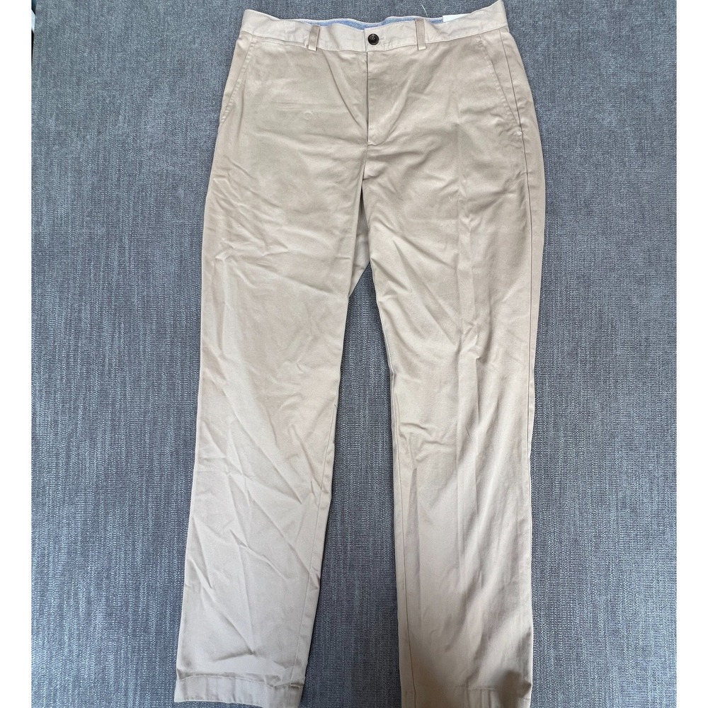 Brooks Brothers Clark Chino Pants Mens 33x32 Tan Flat Front Slash Pocket Formal